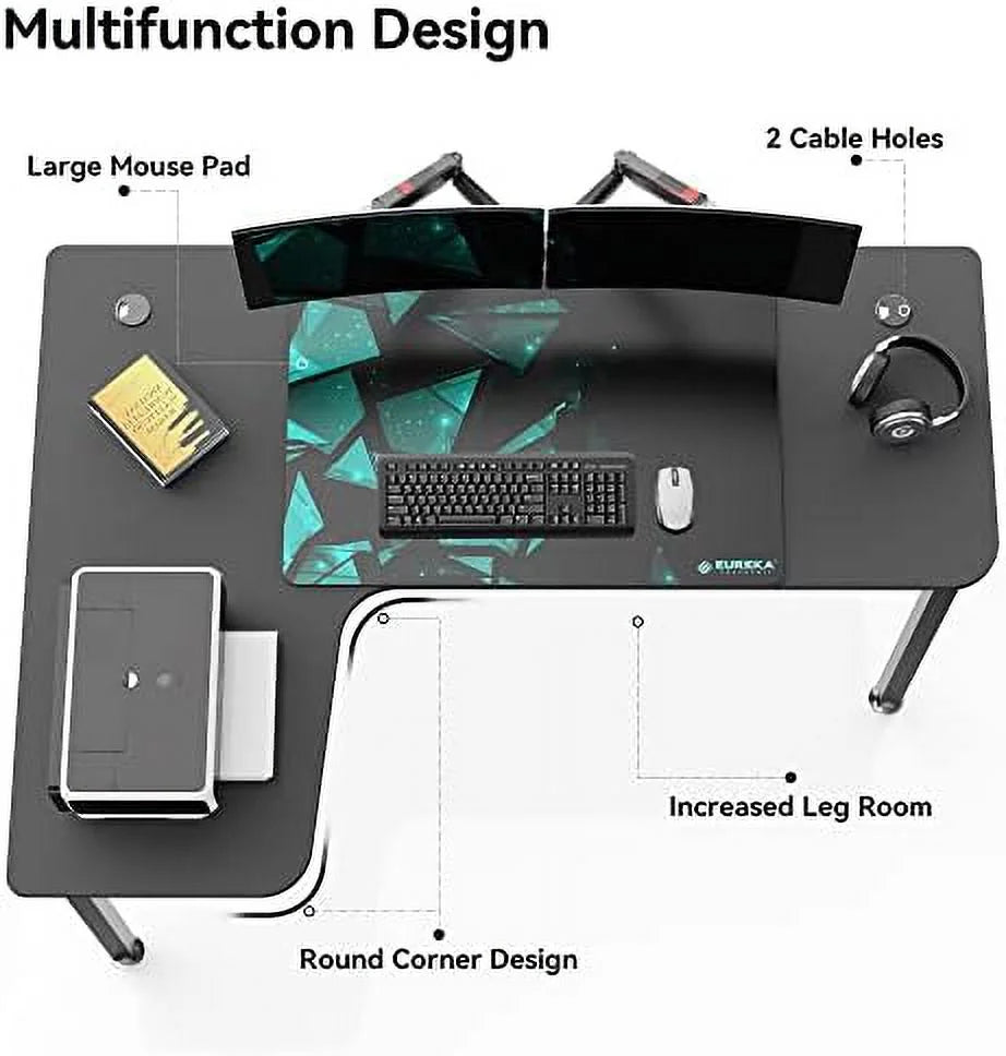 61 Inch L Shape Computer Corner Desk with Mouse Pad Brown C195