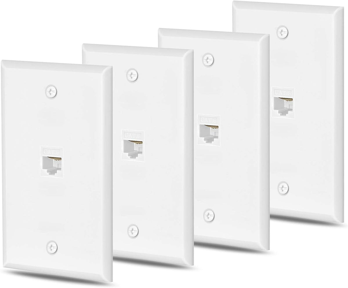 Cat6 Ethernet Wall Plate Outlet 1 Port RJ45 Keystone Coupler, White, Pack of 2 P62220
