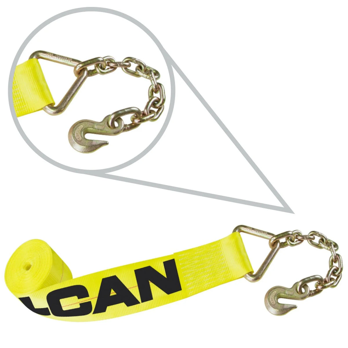 4 Inch x 30 Foot Yellow Winch Strap with Chain Anchor W3302