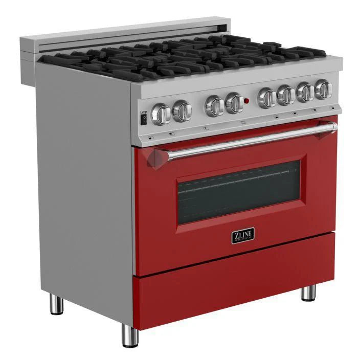 36 in. Gas Burner Electric Oven Stainless Red Matte Door B4874