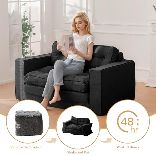 55" Convertible Sofa Bed Couch Futon with Reclining Backrest and Pillows Q53847