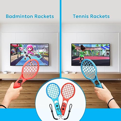 11 in 1 Switch Sports Accessories Bundle with Tennis Rackets, Golf Clubs, Swords, Wrist and Leg Strap, Storage Bag V7801