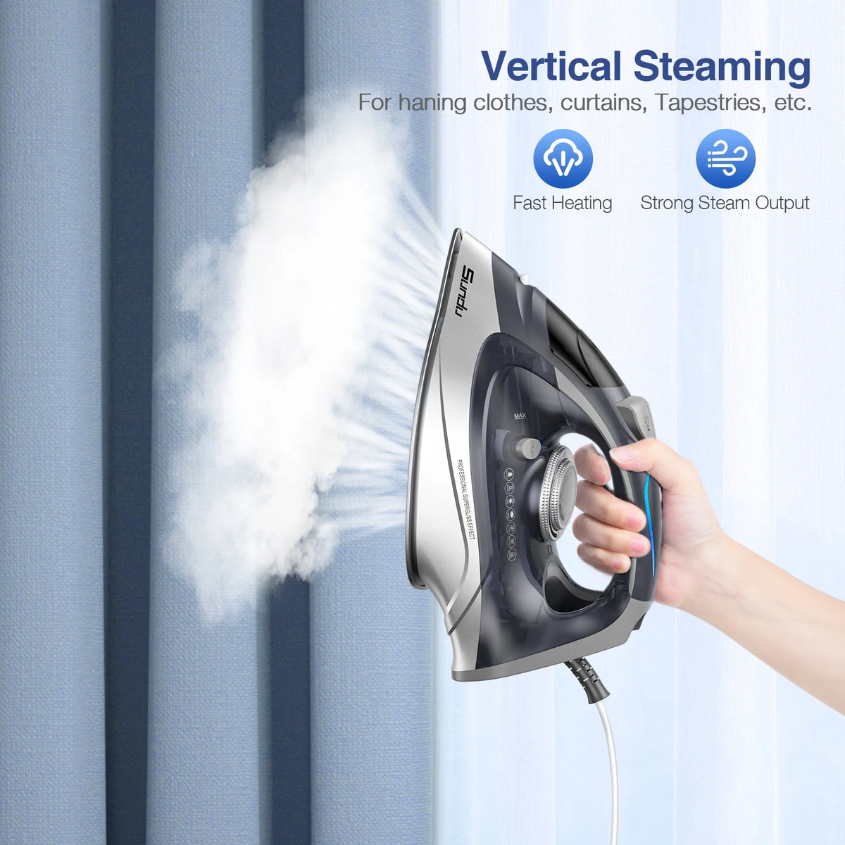 Blue 1700W Steam Iron with Ceramic Coated Soleplate W3519