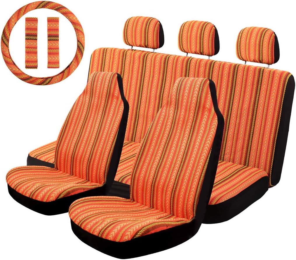 Beige Woven Seat Cover with Steering Wheel Cover F5001