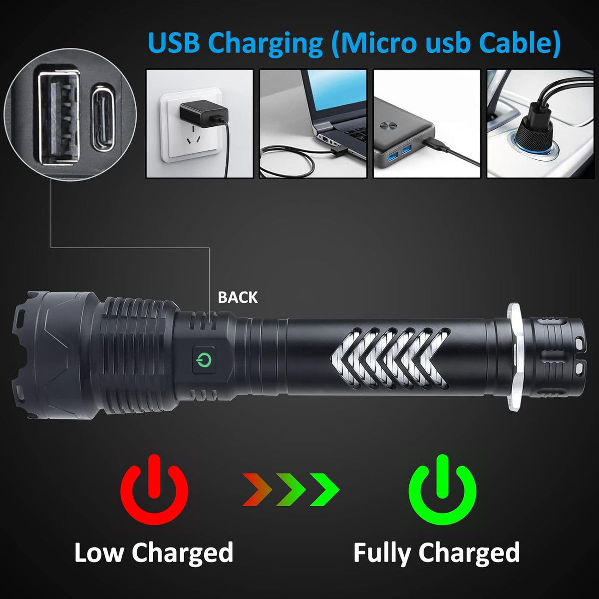 Rechargeable LED Tactical Flashlight, 120000 Lumen, USB Fast Charge, IPX6 Waterproof O715046