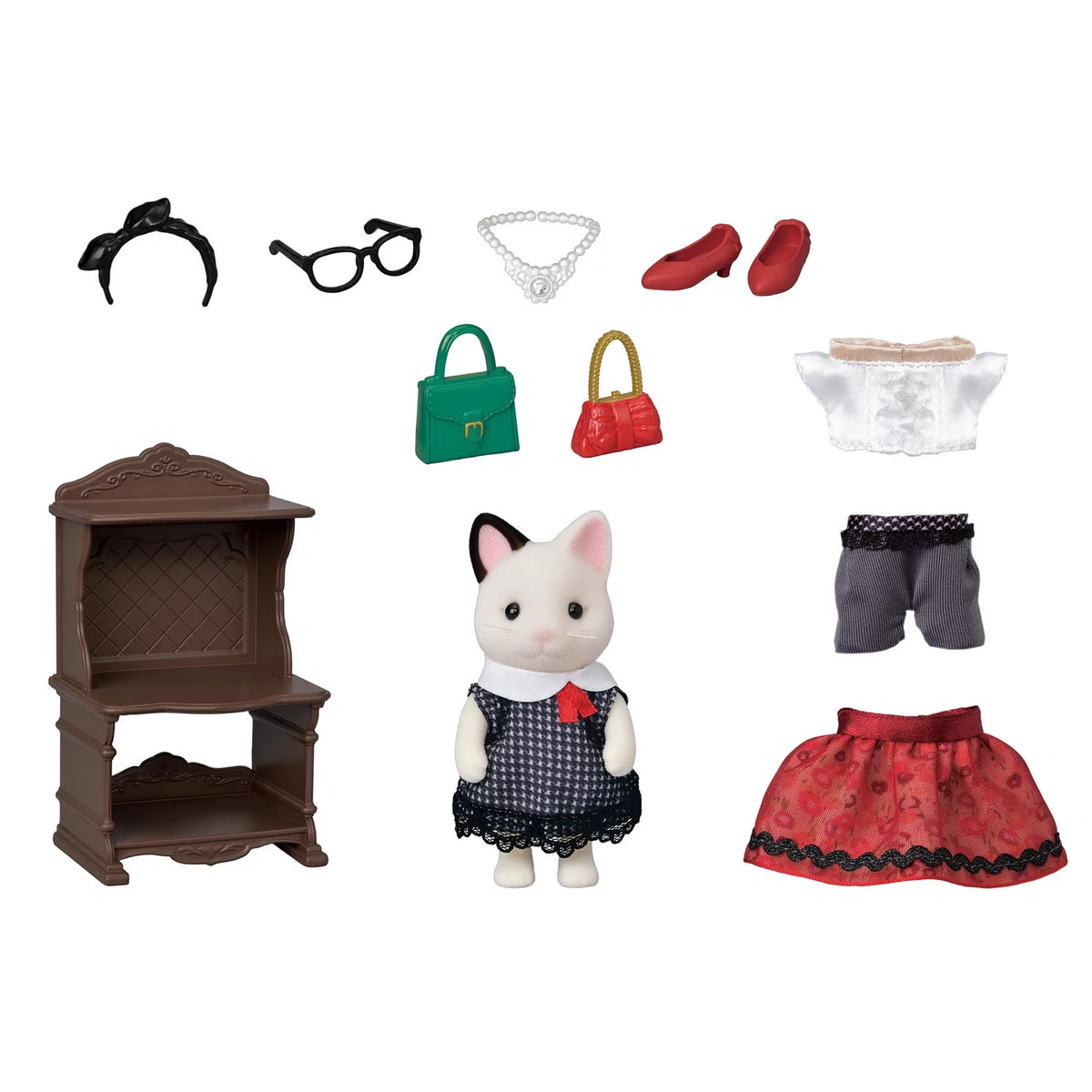Tuxedo Cat Dollhouse Playset with Figure and Fashion Accessories X247