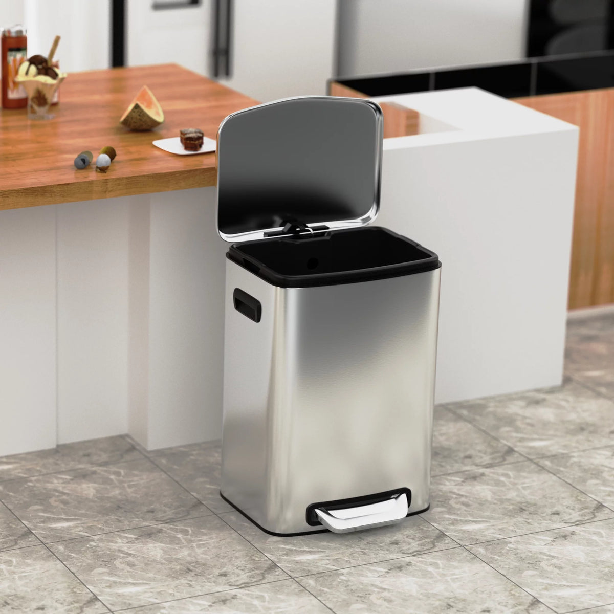 13 Gallon 50L Thickened Stainless Steel Trash Can with Lid Z6305