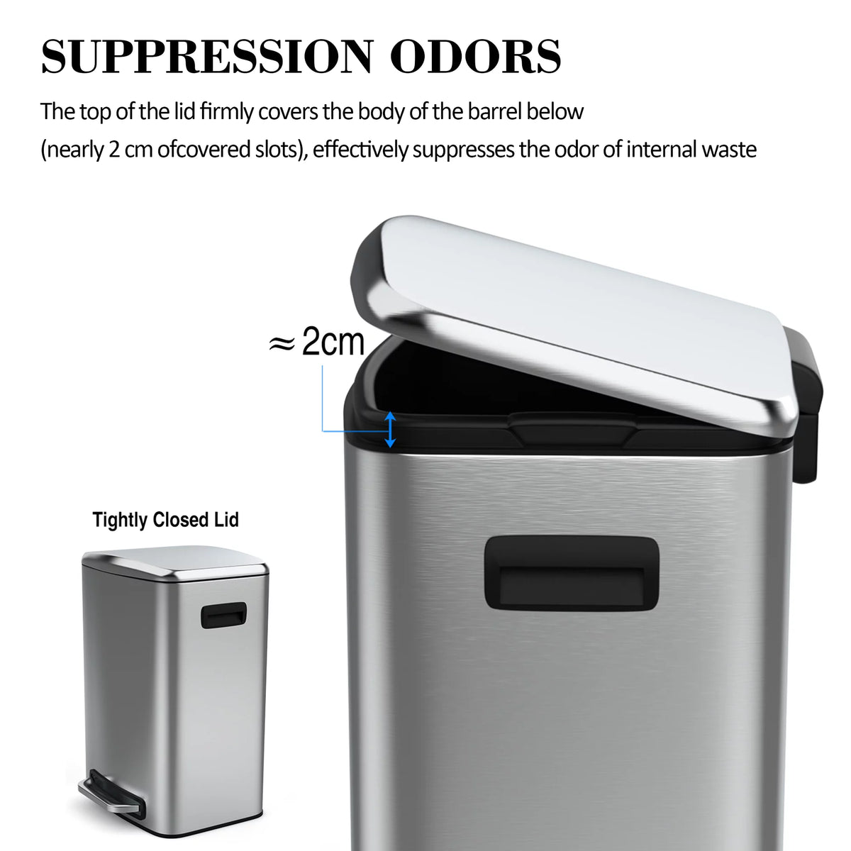 13 Gallon 50L Thickened Stainless Steel Trash Can with Lid Z6305