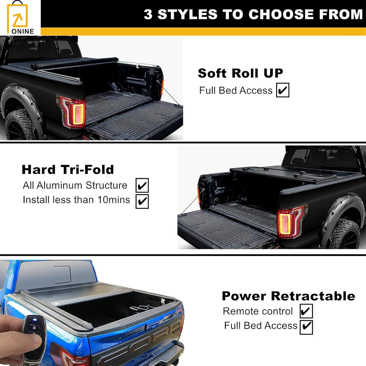 Hard Tri-Fold Truck Bed Tonneau Cover for 2020-2022 Jeep Gladiator JT 5ft Bed M13219