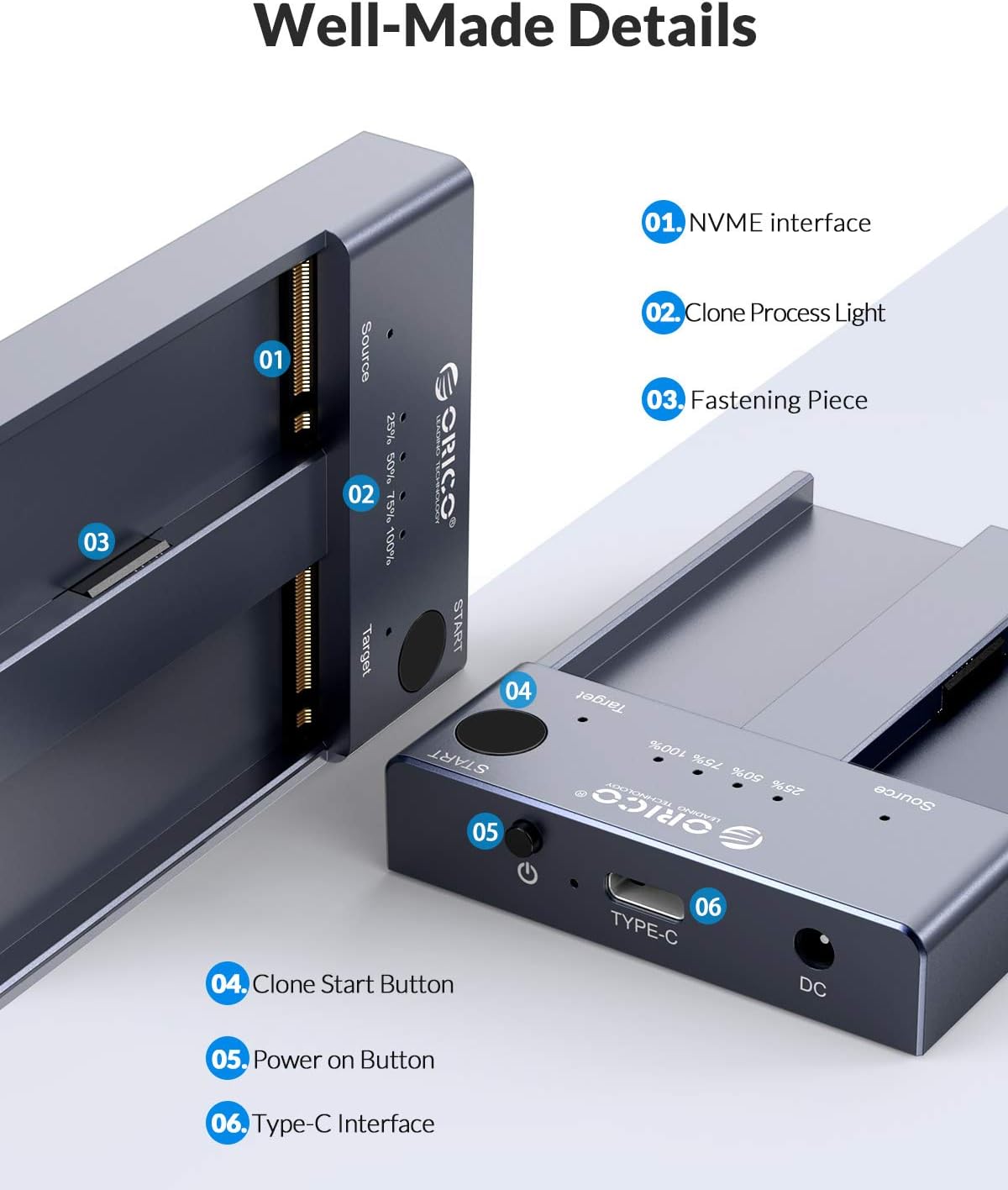 Dual-Bay NVME Docking Station, Tool-Free USB C to NVME SSD Enclosure for M Key PCIe 2242 2260 2280 22110 M.2 SSDs, Support Offline Clone Duplicator Function Up to 10Gbps J7353