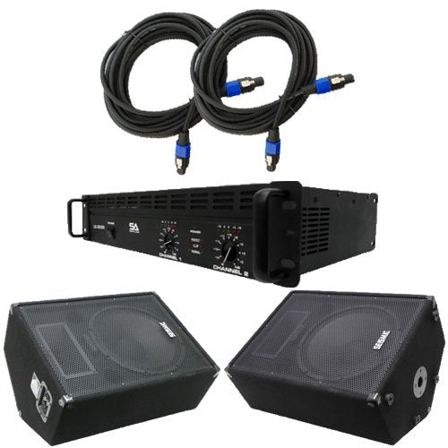 12 Inch Wedge Floor Monitors with Power Amplifier and Cables Package T403563