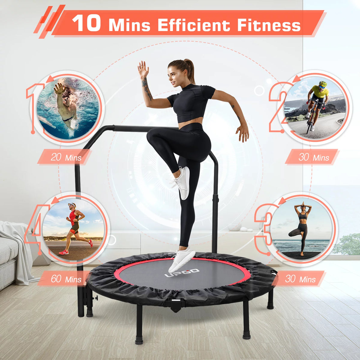 40 Foldable Fitness Trampoline with Adjustable Foam Handle M8365