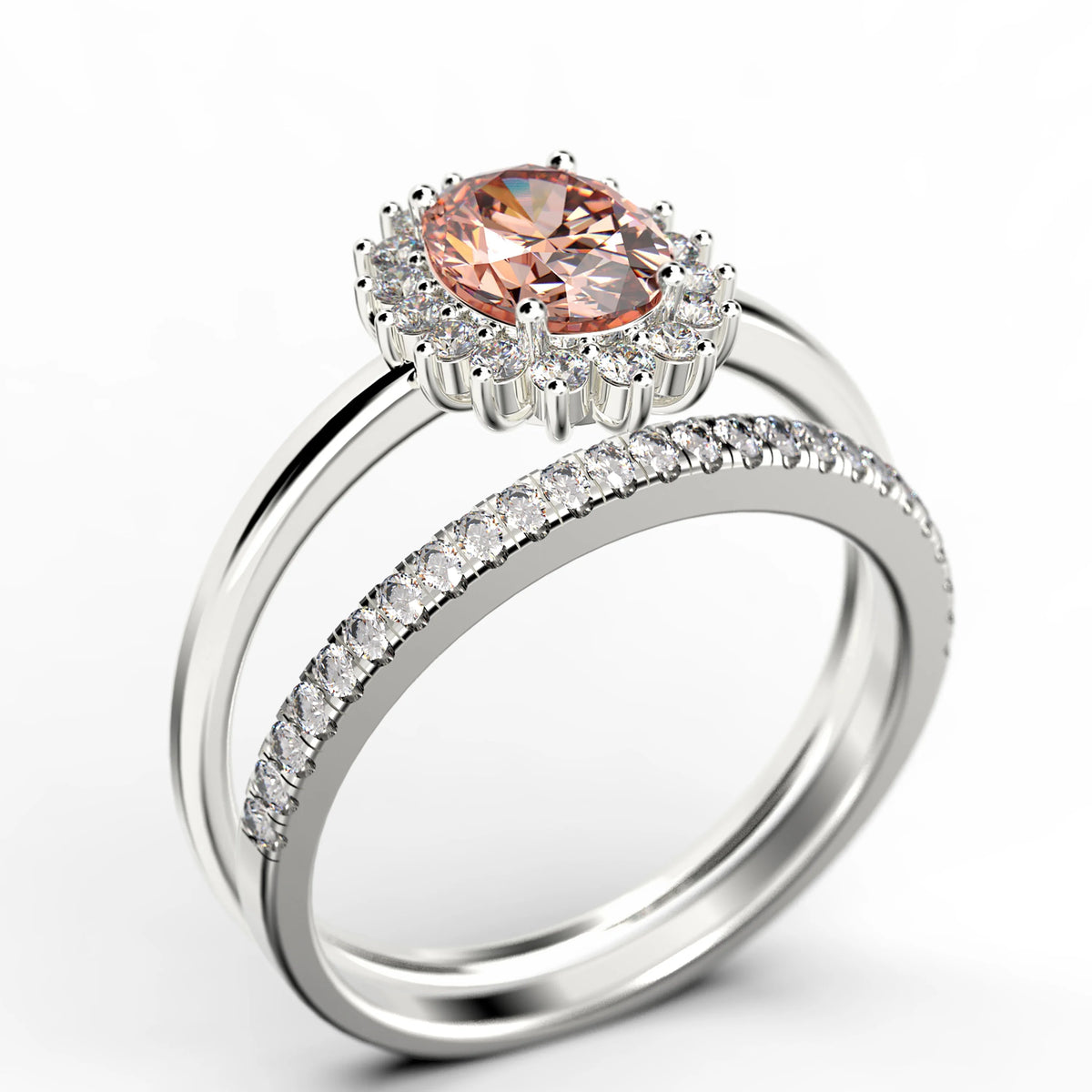 2.00 Carat Oval Cut Morganite And Diamond Engagement Ring in 10k Solid White Gold P515927