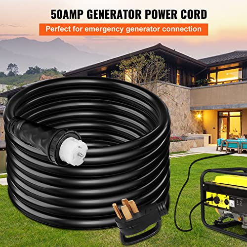 15 FT 50 Amp Generator Extension Cord NEMA 14-50P to SS2-50R & CS6364, STW 6/3+8/1 AWG 125/250V Generator Power Cord Twist Lock Connectors E892907