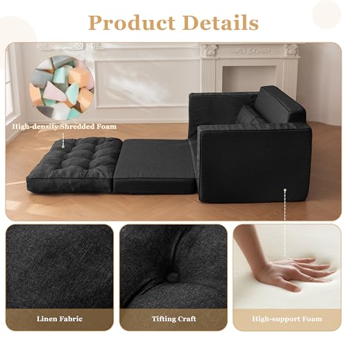 55" Convertible Sofa Bed Couch Futon with Reclining Backrest and Pillows Q53847