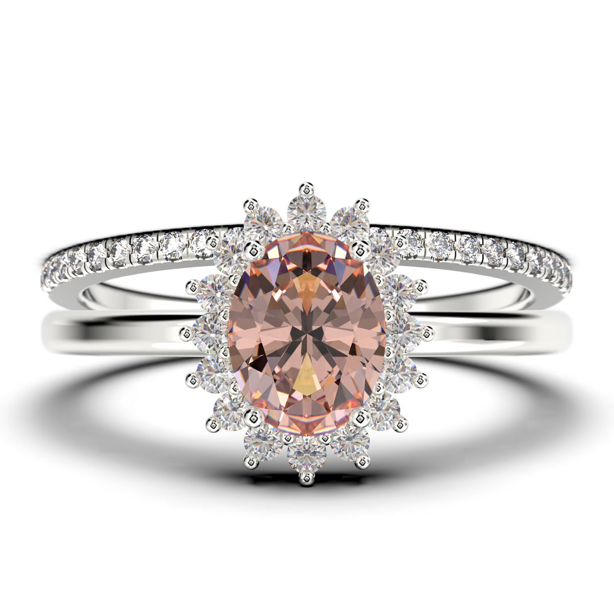 2.00 Carat Oval Cut Morganite And Diamond Engagement Ring in 10k Solid White Gold P515927