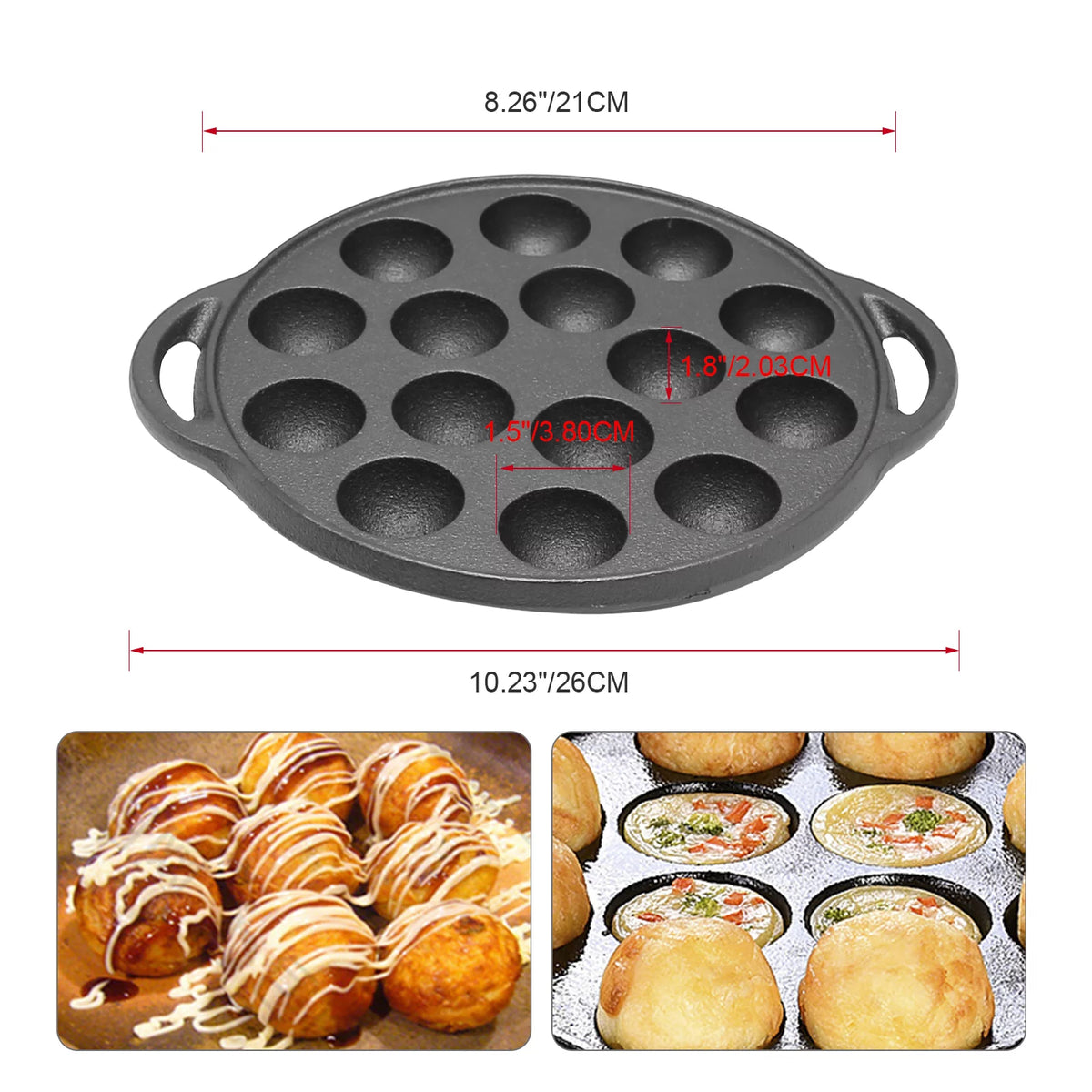 Cast Iron 15 Holes Takoyaki Pan X3019