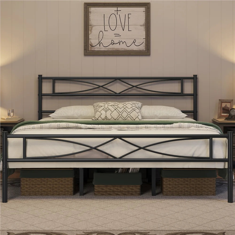 King Metal Bed Frame with Headboard and Footboard I171