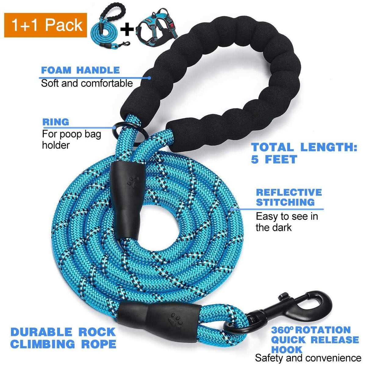 Adjustable Reflective Oxford Dog Harness with 5ft Dog Leash G344