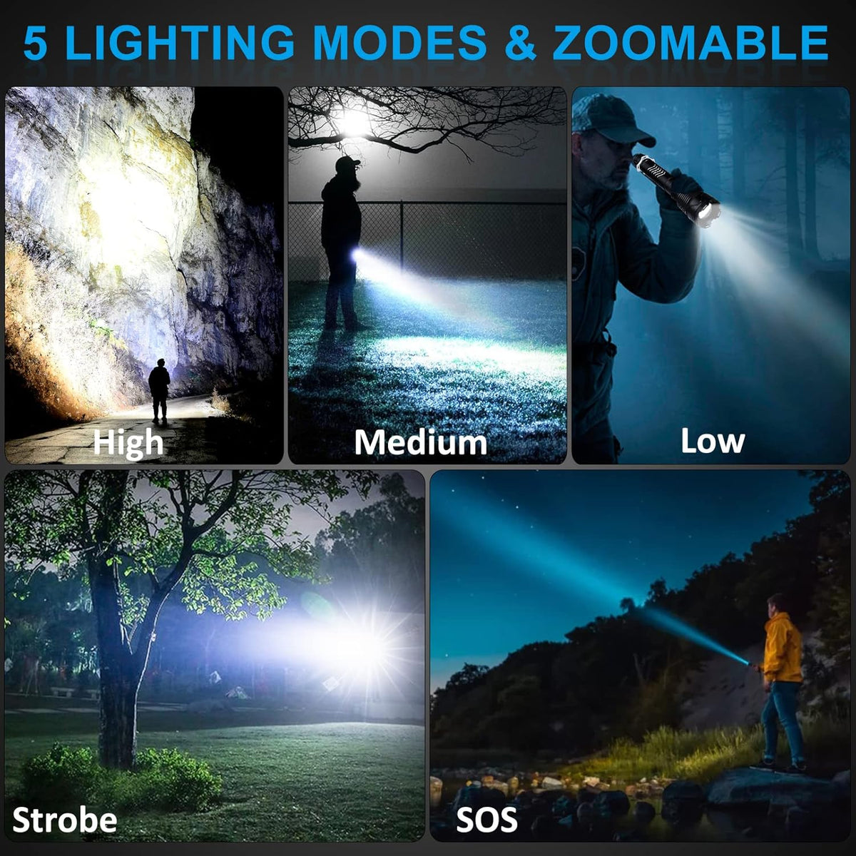 Rechargeable LED Tactical Flashlight, 120000 Lumen, USB Fast Charge, IPX6 Waterproof O715046