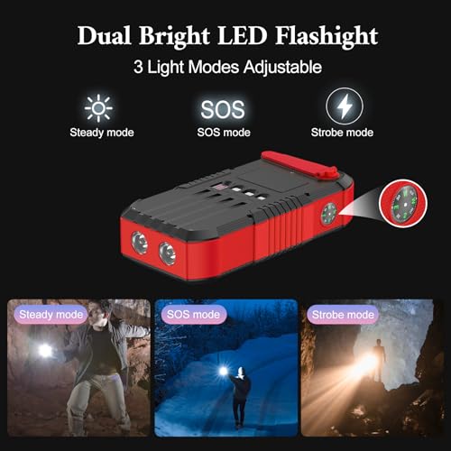 Solar Power Bank 66800mAh Hand Crank 4 Cables 22.5W Fast Charge Black D829