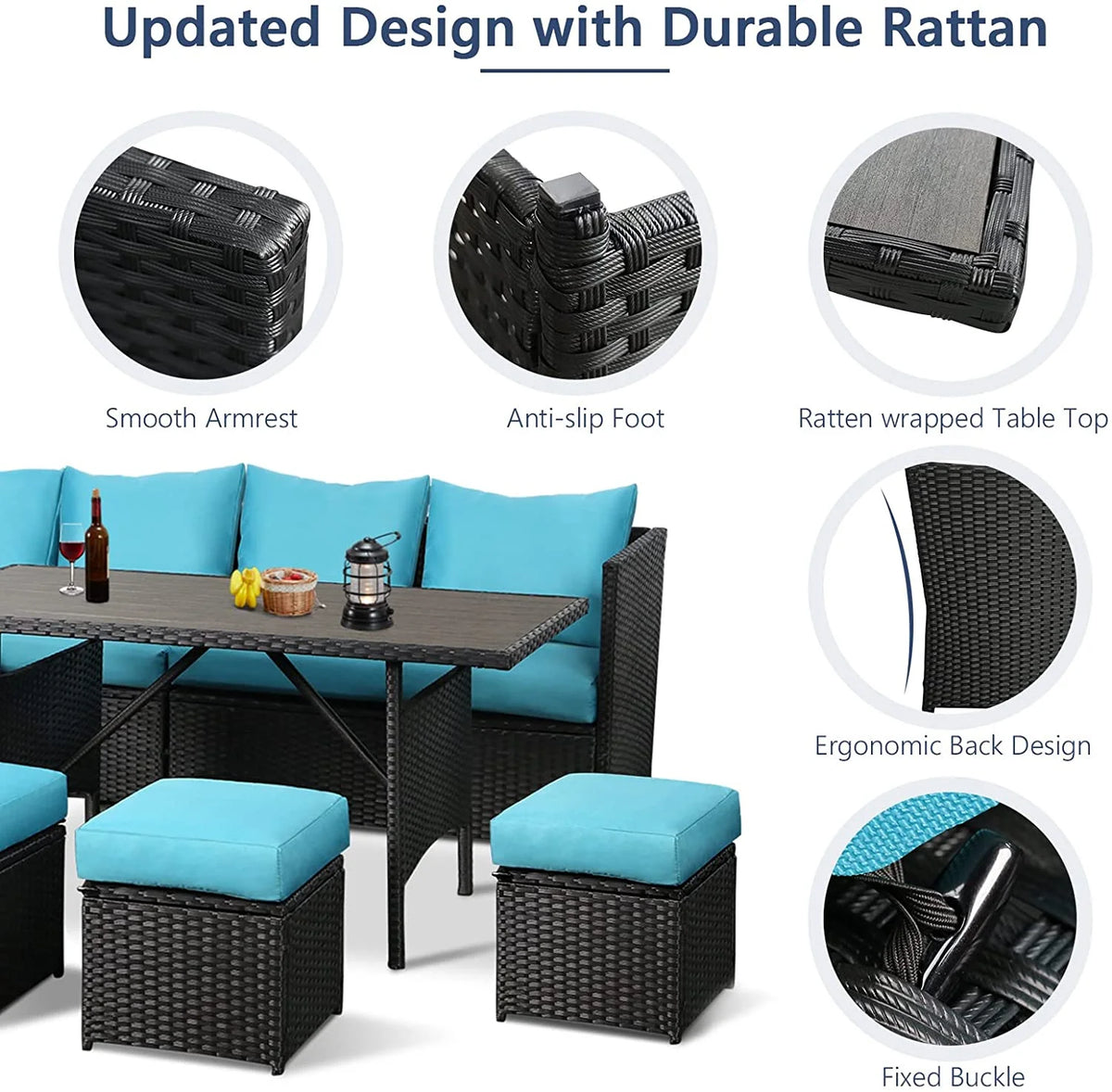 7-Piece PE Rattan Wicker Patio Conversation Set S546365