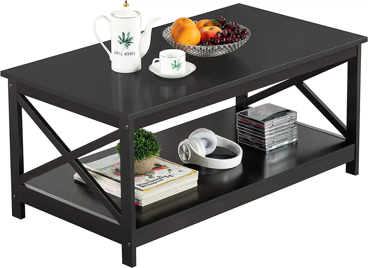 Black Coffee Table with Lower Storage Shelf G25979