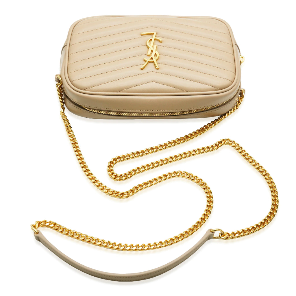 Beige Chevron Calfskin Mini Camera Bag G257