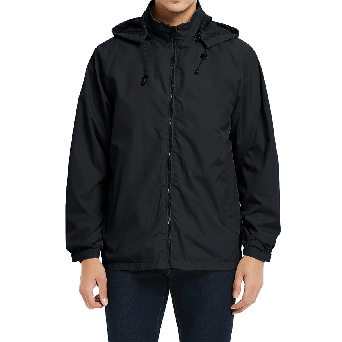 Lightweight Waterproof Hooded Rain Jacket Black XL X3958