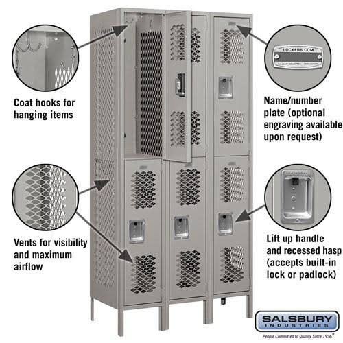 Gray 12x22 Wide Double Tier Vented Metal Locker R46027