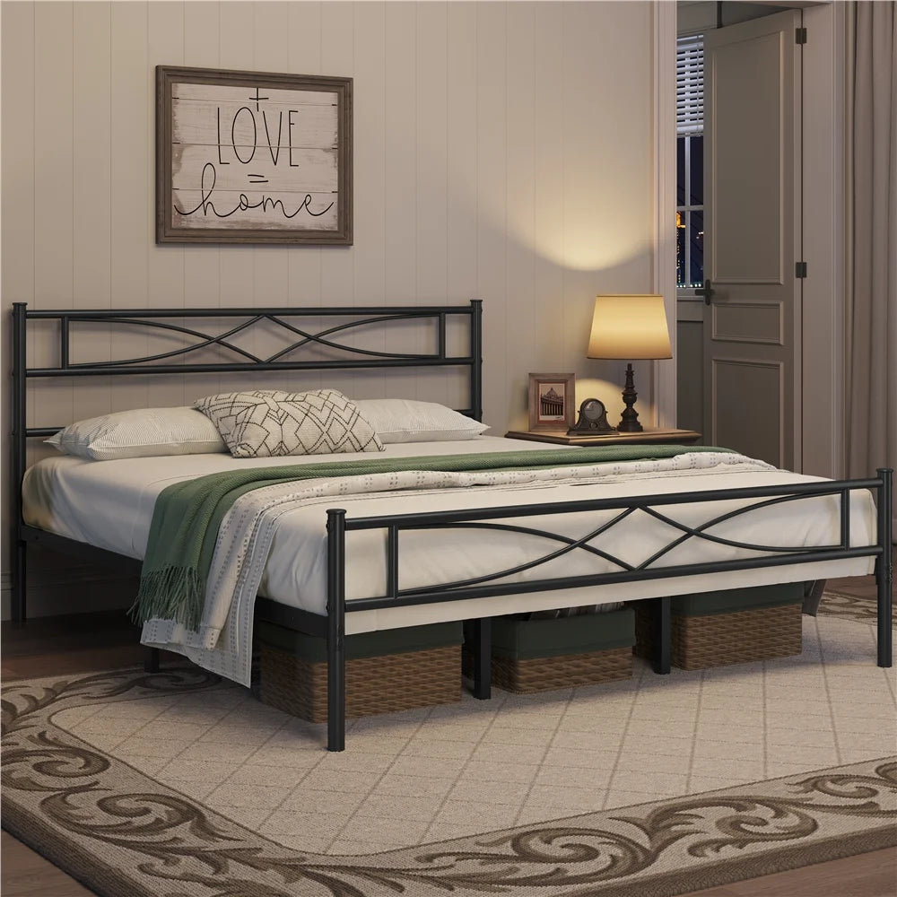 King Metal Bed Frame with Headboard and Footboard I171