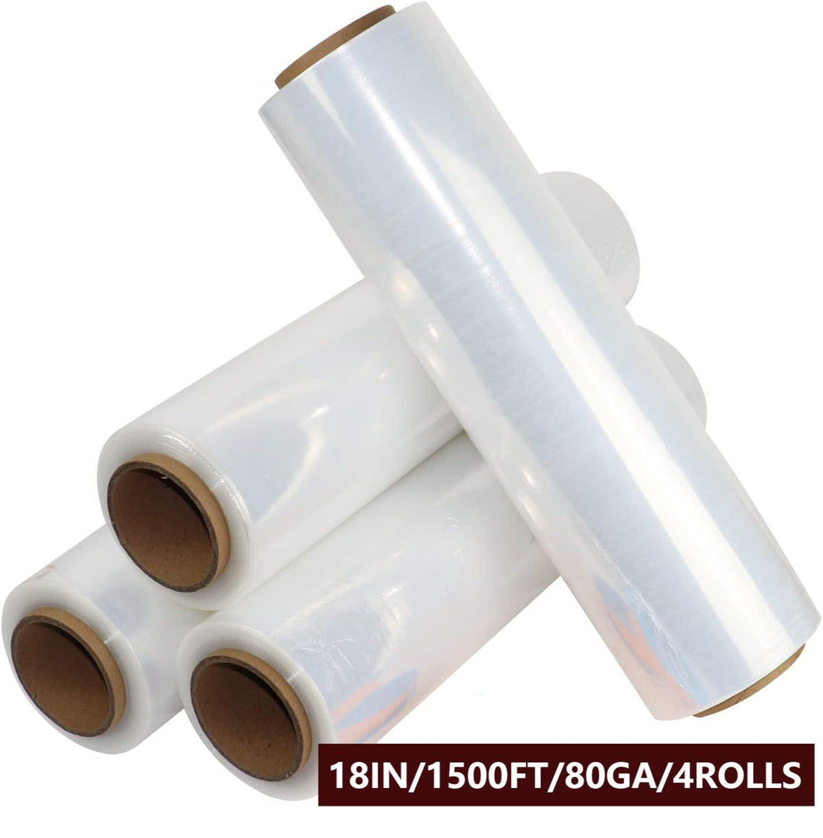 18" x 1500' Clear Cast Hand Stretch Film, 80 Gauge, 4 Rolls T233