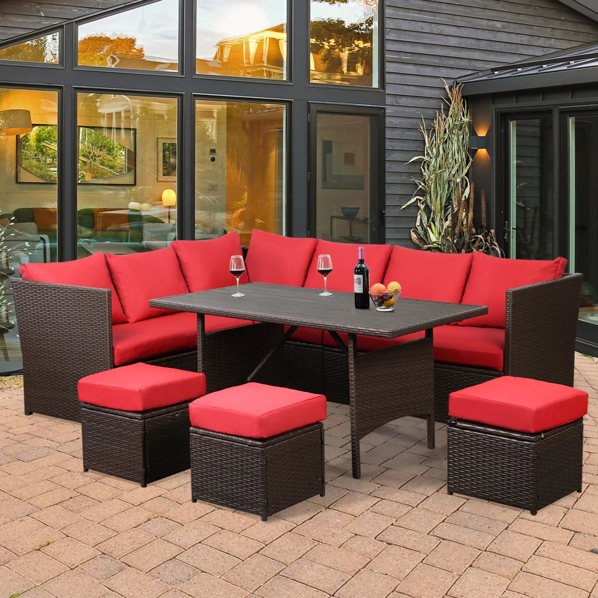 7-Piece PE Rattan Wicker Patio Conversation Set S546365