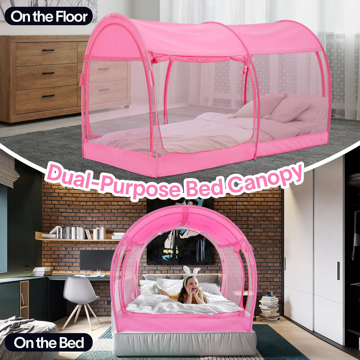 Twin Size Pink Bed Tent Mosquito Net Privacy Space T985935