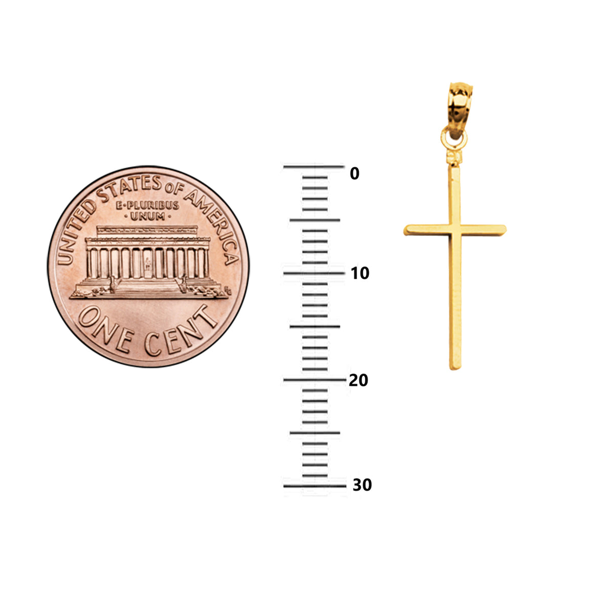 14K Gold Tubular Baby Cross Charm Pendant Necklace Q576