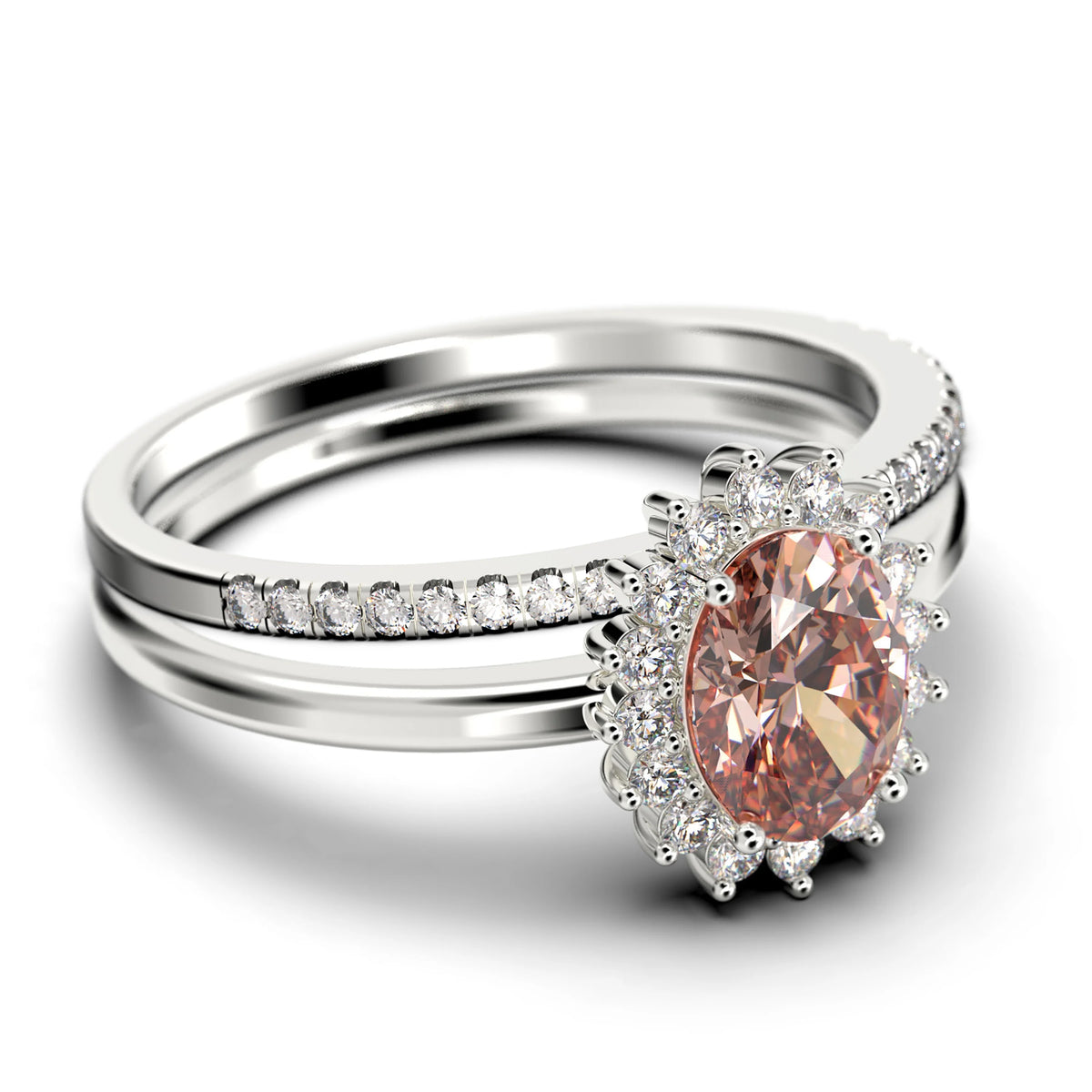 2.00 Carat Oval Cut Morganite And Diamond Engagement Ring in 10k Solid White Gold P515927