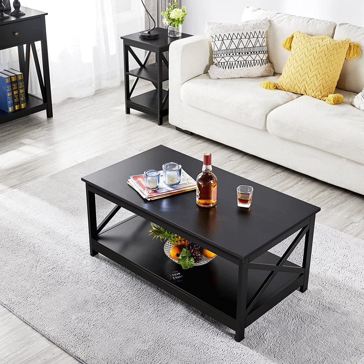 Black Coffee Table with Lower Storage Shelf G25979