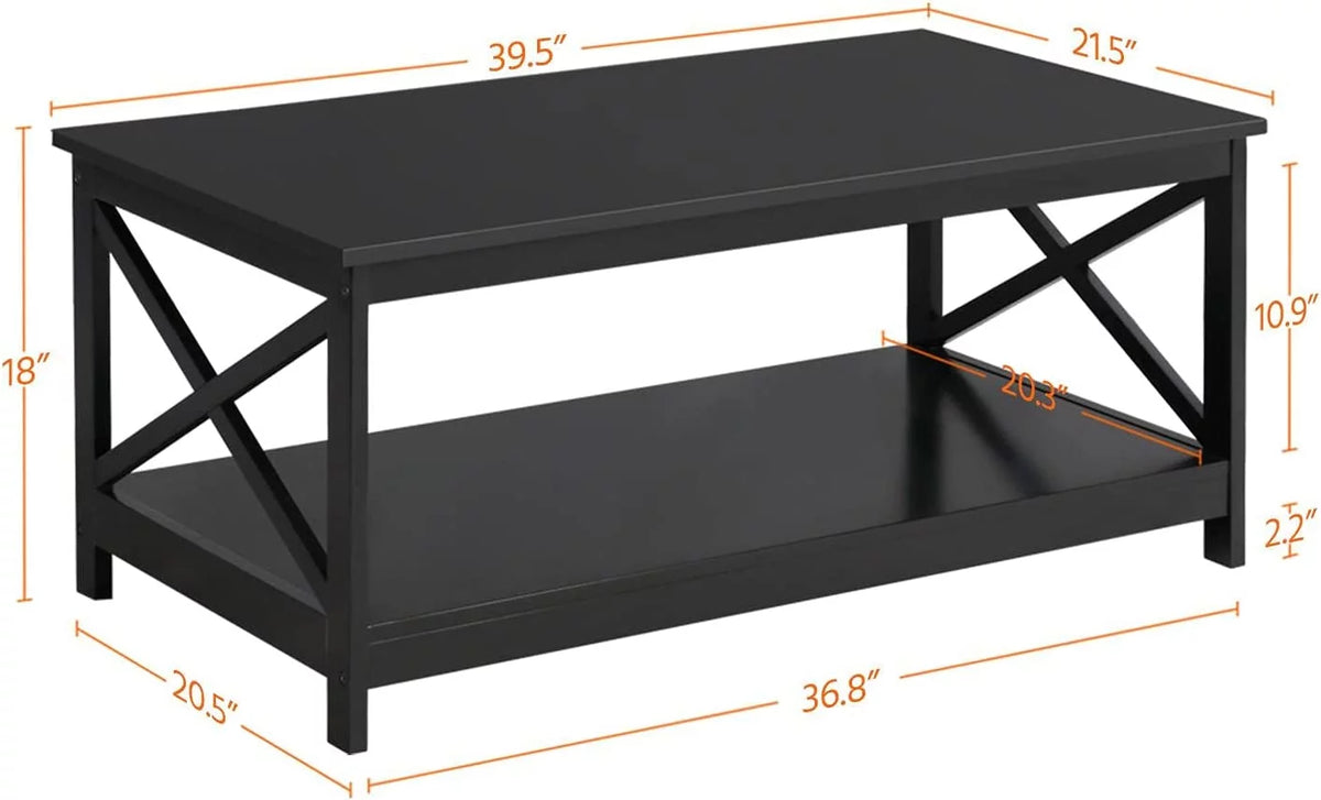 Black Coffee Table with Lower Storage Shelf G25979