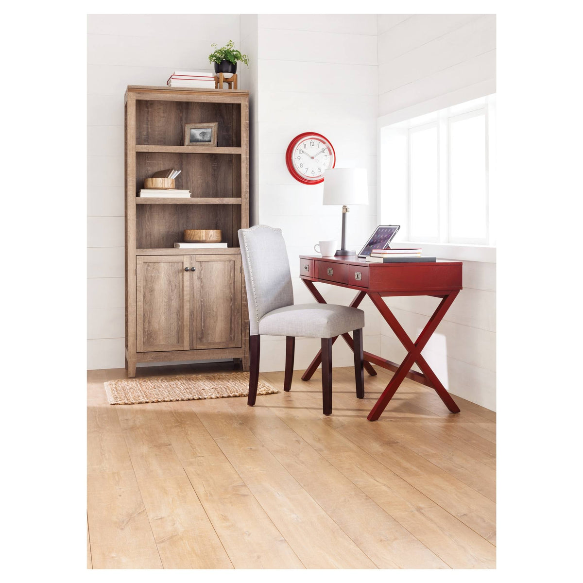 Rustic 5-Shelf Bookcase with Storage V850776