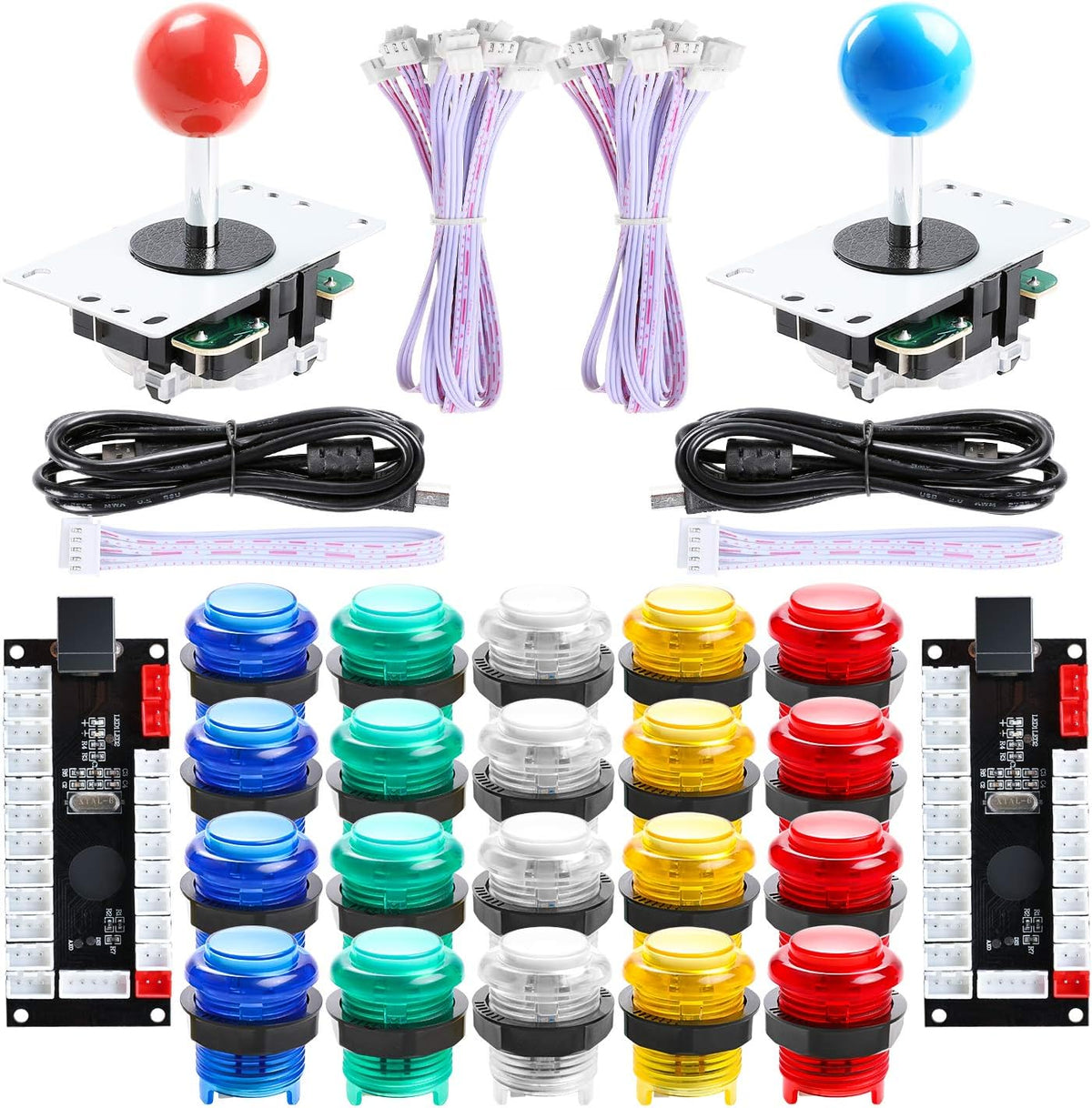2X Zero Delay LED USB Encoder + 20x 28MM LED Arcade Buttons + 2X Joystick H840