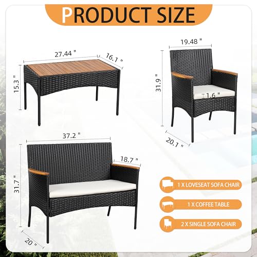 4-Piece Outdoor Wicker Patio Furniture Set with Cushions F812628