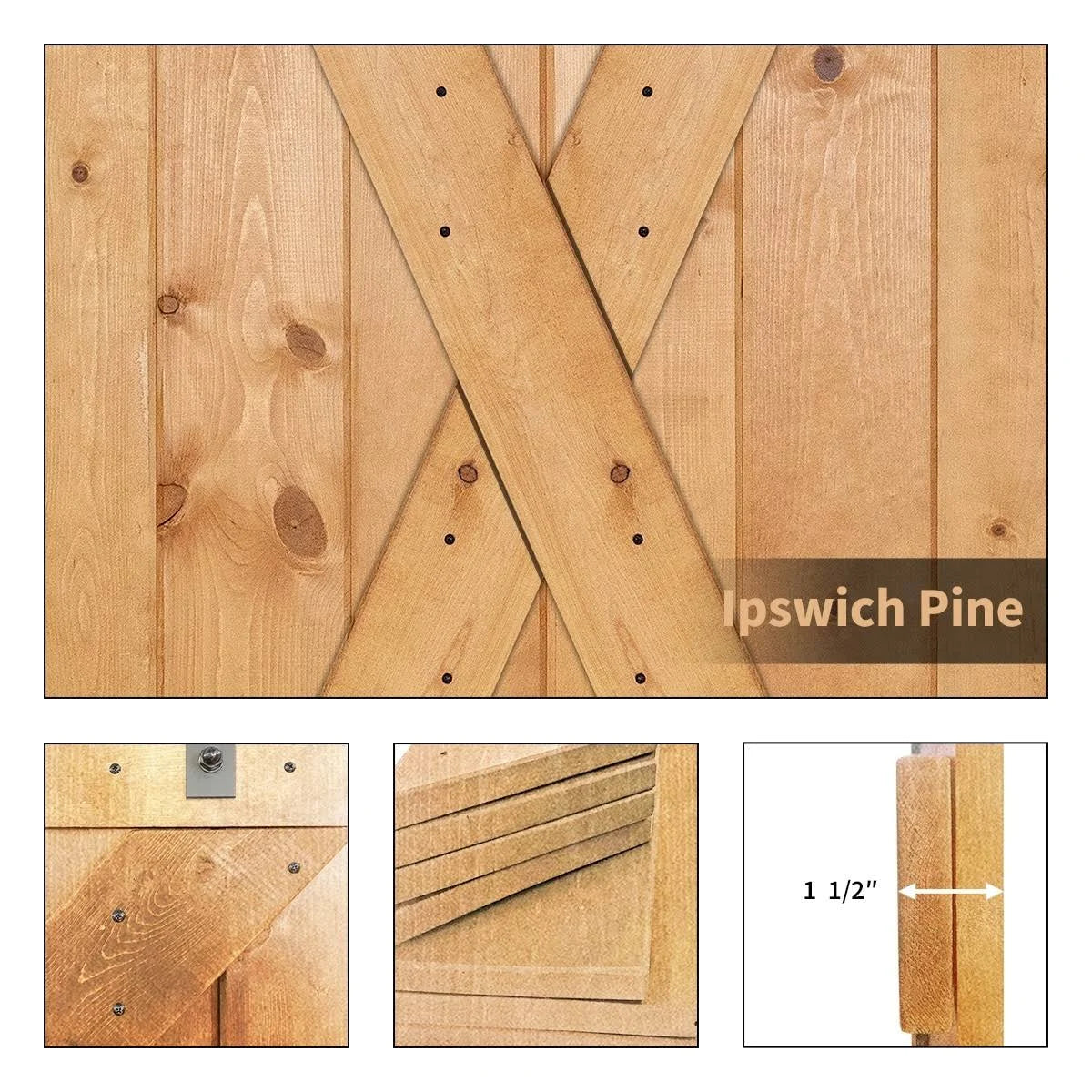 Paneled Wood Barn Door with Installation Hardware Kit E375065