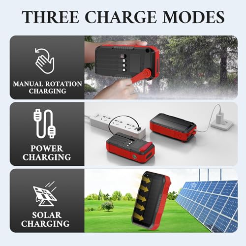 Solar Power Bank 66800mAh Hand Crank 4 Cables 22.5W Fast Charge Black D829