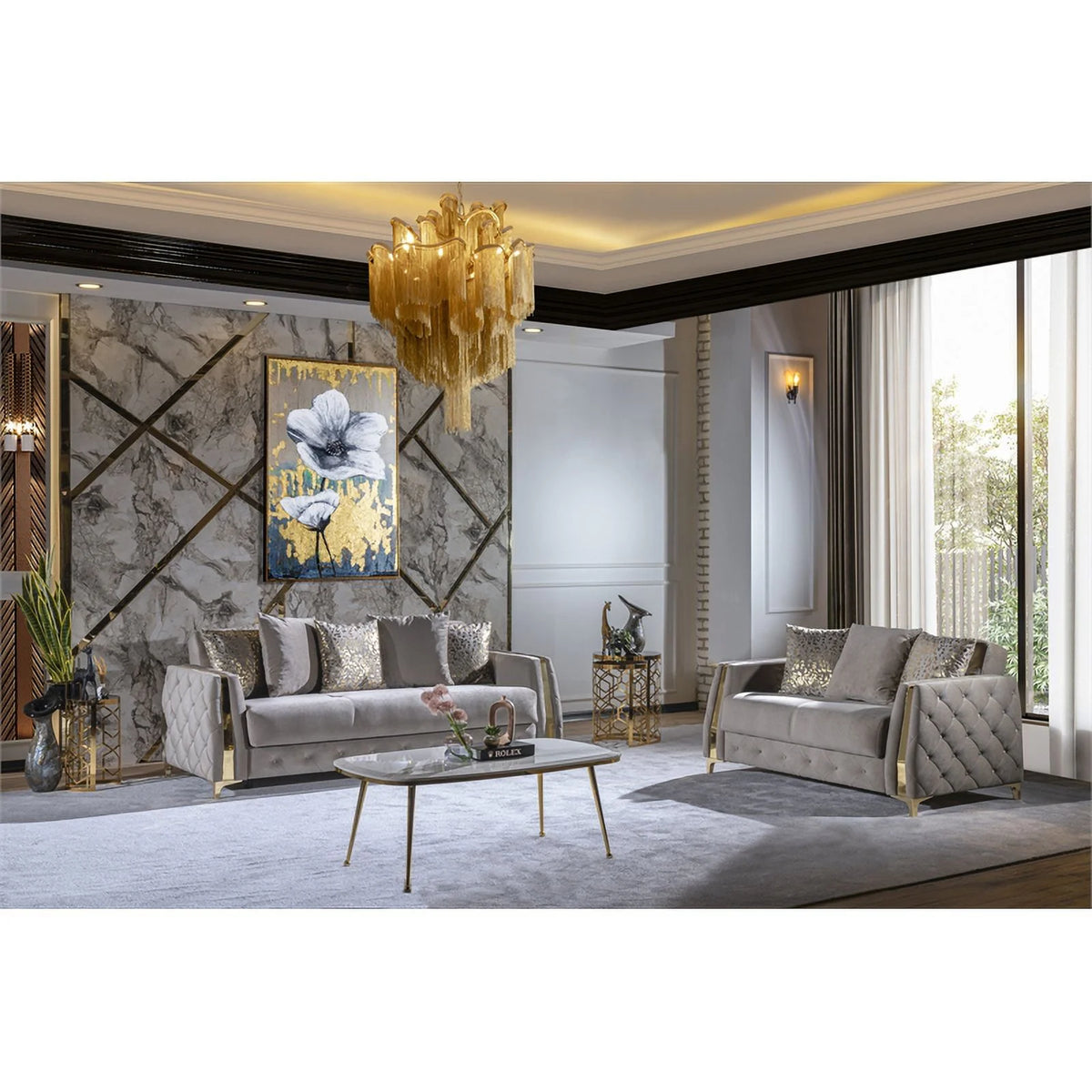 2PC Living Room Set Wood Taupe V16746