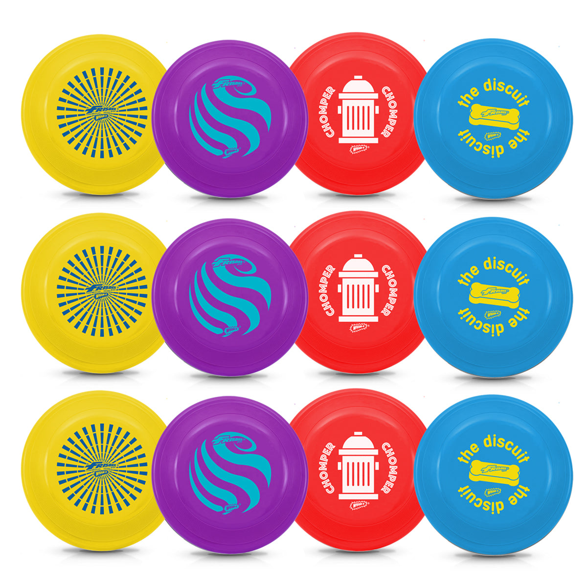 12 Pack Blue Red Violet Yellow Flying Disc J24163