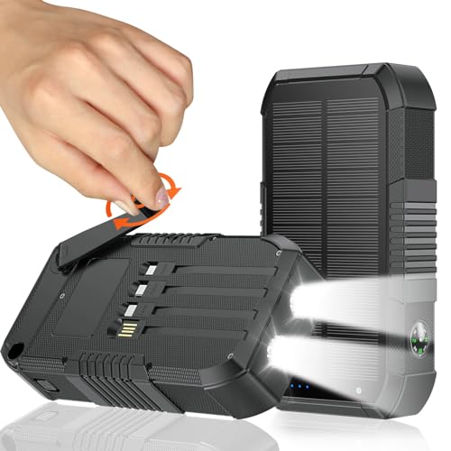 Solar Power Bank 66800mAh Hand Crank 4 Cables 22.5W Fast Charge Black D829