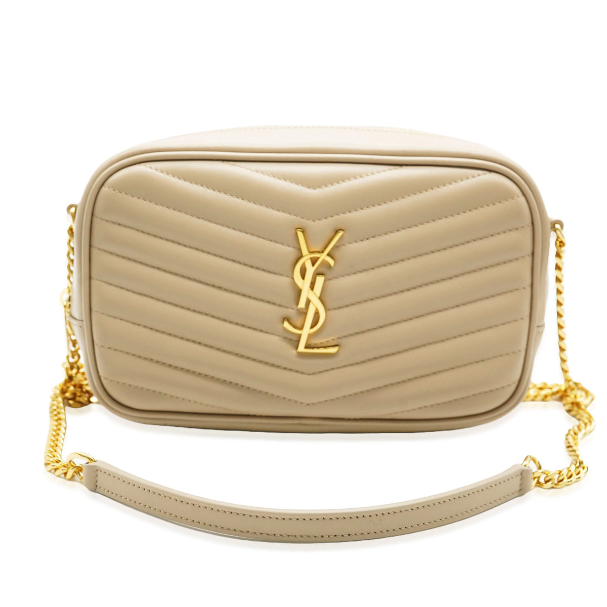 Beige Chevron Calfskin Mini Camera Bag G257