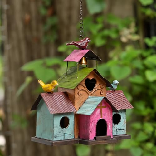 Large 4 Hole Metal Bird House with Bell G861426