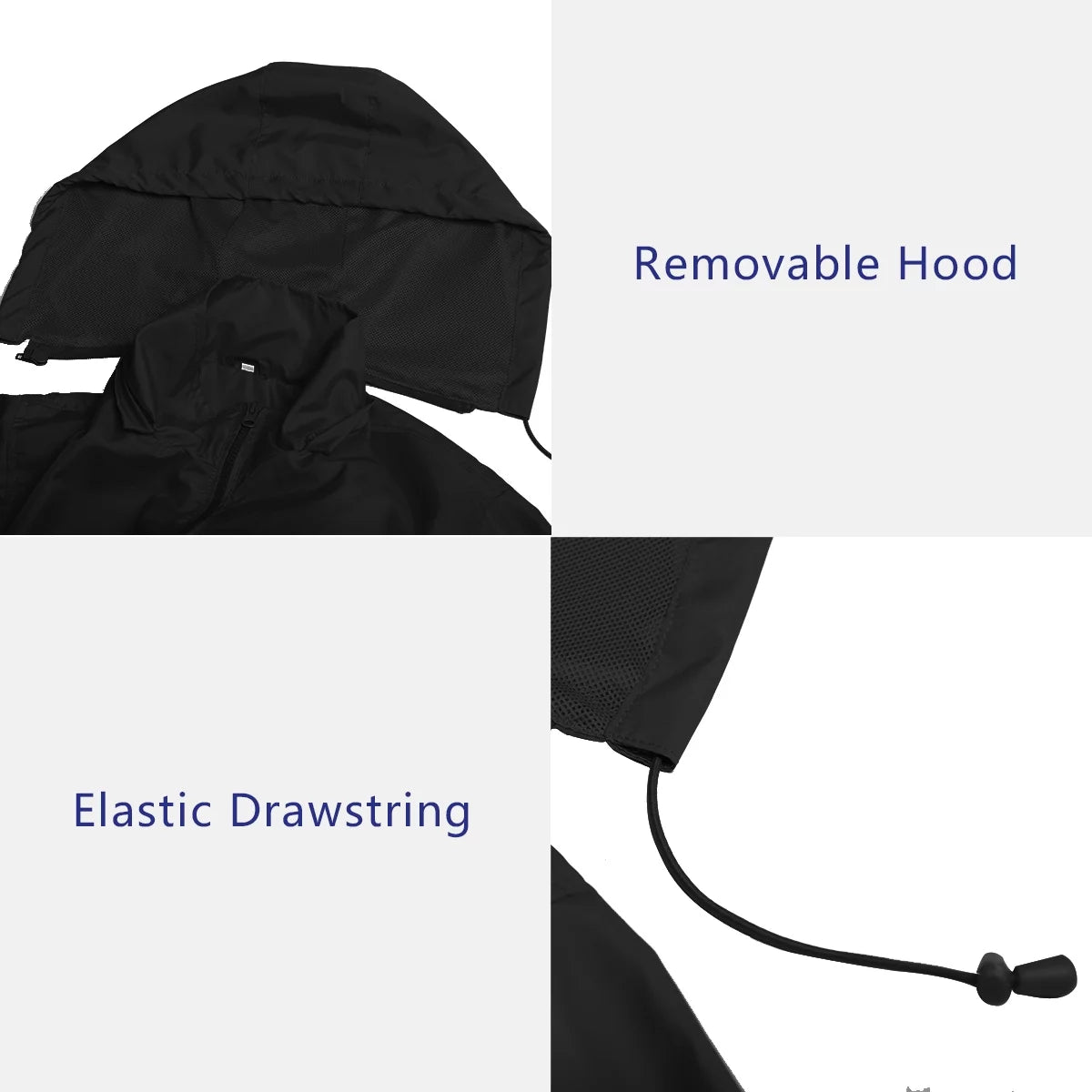 Lightweight Waterproof Hooded Rain Jacket Black XL X3958