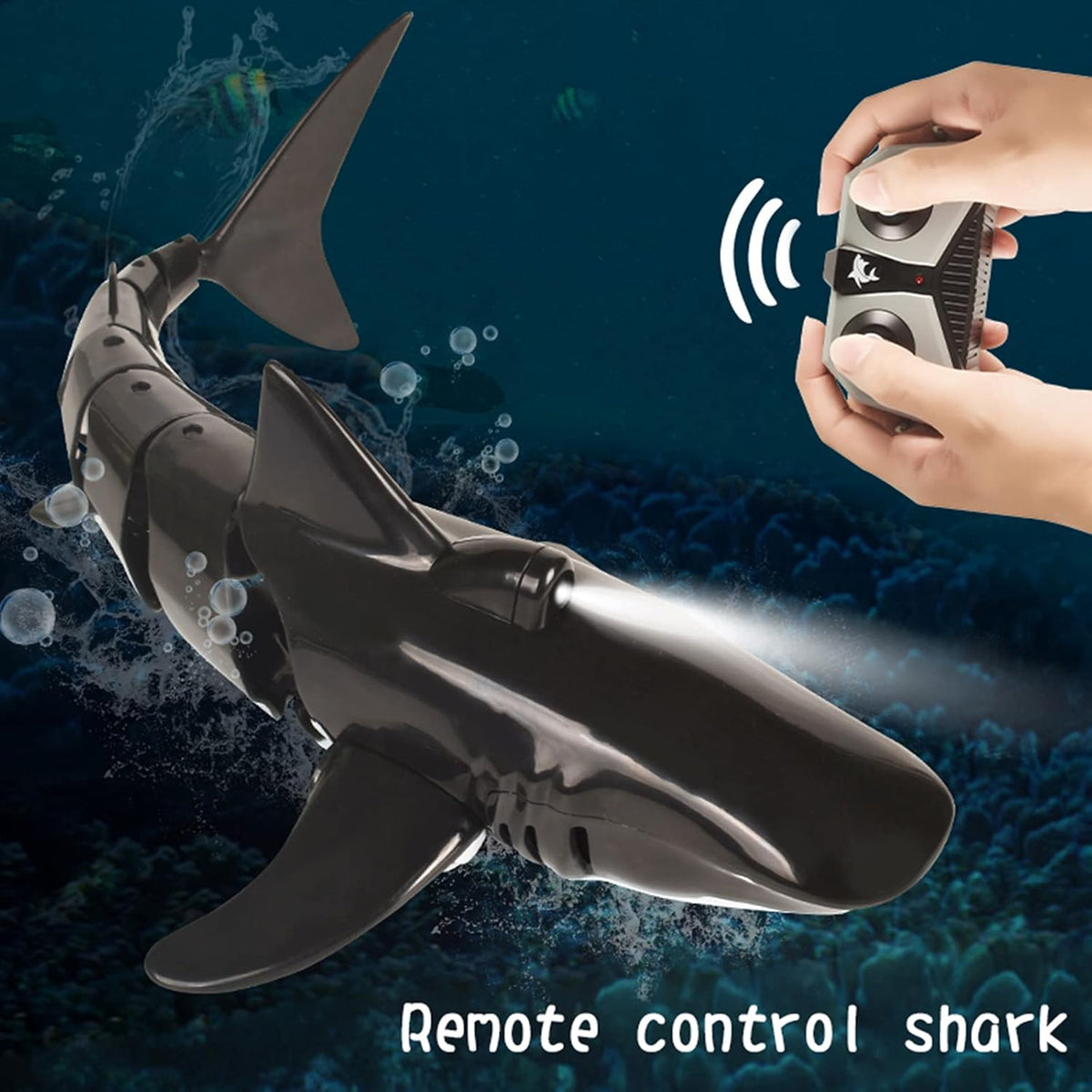 Black Shark Head Shark with LED Light Remote Control Shark Toy 1:18 Pack of 2 X281760